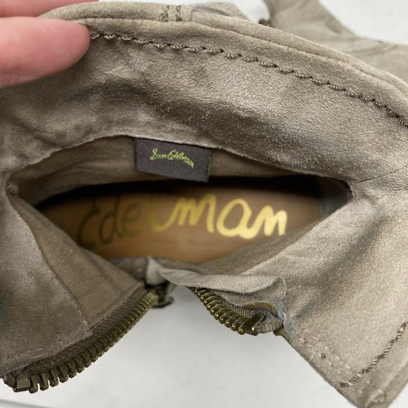 SAM EDELMAN LOUIE Boots Sz 9 Tan Suede Leather Fringe Ankle Booties Stacked Heel - Picture 9 of 11